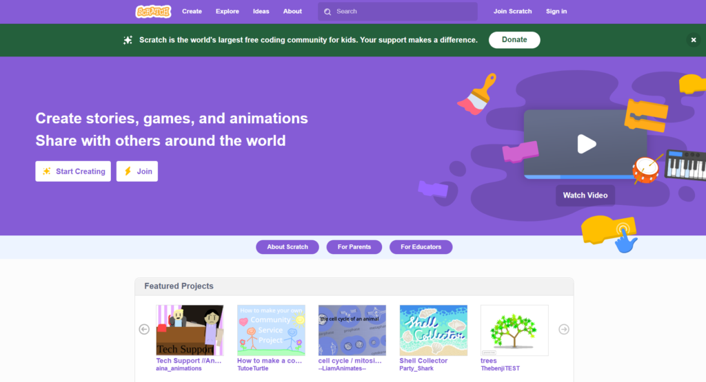 Scratch landing page