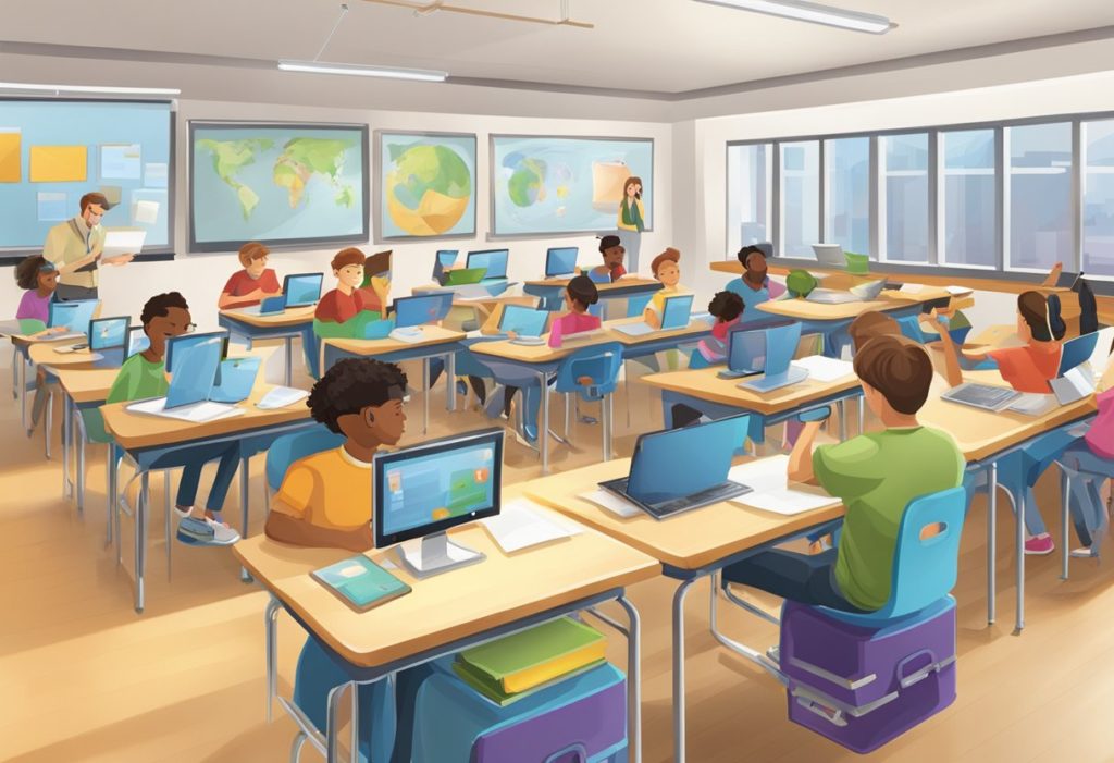 Students on interactive learning platforms finishing their assignments