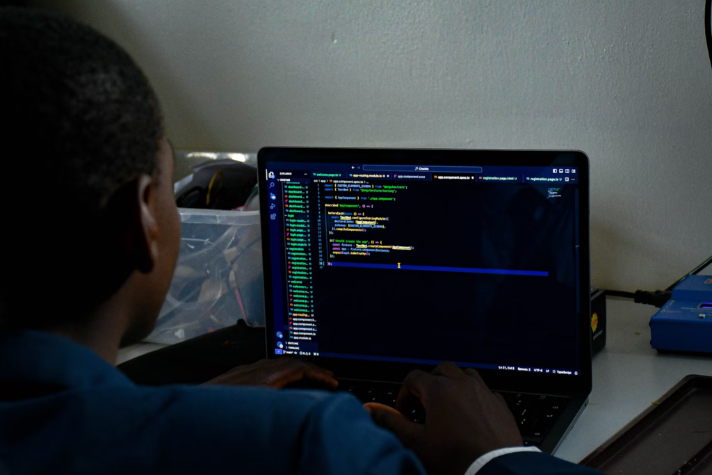 person doing online coding
