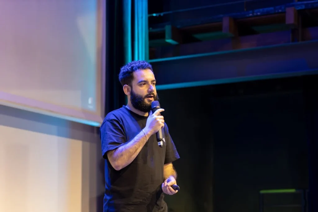 man talking with a microphone